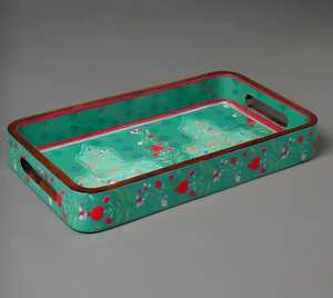 Plateau de rangement rectangulaire moderne en bois laqué avec motif floral pour table, salle de bain, bureau - Product Image 3