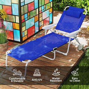 Blue Folding <b>Zero</b> <b>Gravity</b> <b>Chair</b> Outdoor Sun Tanning Lounge with 4 Position Reclining Back Armrests and Removable Pillow - Product Image 4