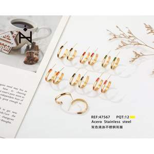 Orecchini a Cerchio in Acciaio Inossidabile Acero Bicolore Oro con Accenti Colorati, Gioielli alla Moda per Donne - Product Image 2