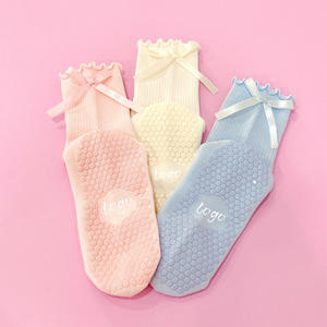 ODM High Quality Women's Crew Length Yoga <b>Socks</b> with Color Bows Ruffles <b>Grip</b> Anti-Slip Design for Pilates Daily Indoor Use - Product Image 5