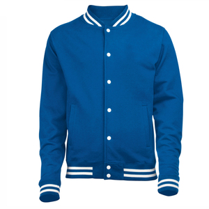 Veste universitaire streetwear pour homme, couleur bleue, manches en cuir, style baseball, bomber, veste varsity. - Product Image 4