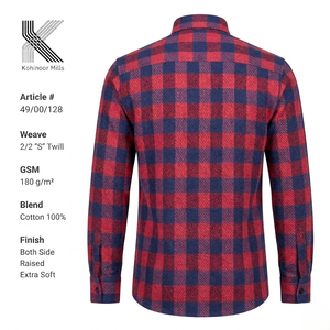 เสื้อเชิ้ตผ้าแฟลนเนลชาย 100% ผ้าฝ้าย 180GSM สีแดงกรมท่า ลายตารางทวิล สำหรับฤดูหนาว รับผลิตแบบ OEM ODM - Product Image 3