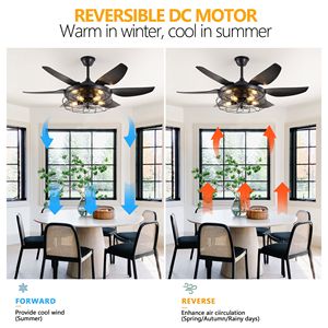 Ventilatore da soffitto moderno a LED da 52 pollici, nero, con design a gabbia industriale e 6 pale regolabili per soggiorno e camera da letto - Product Image 4