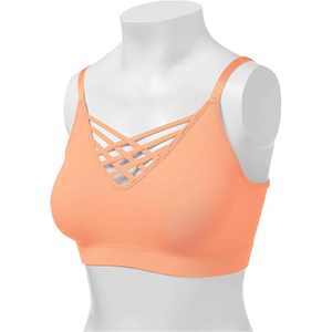 Women Sporty Criss-Cross Back Sports Bra <b>Wire</b> Free Breathable Spandex Polyester Solid Color All Seasons Workout Top - Product Image 1