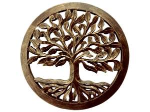 Décoration murale ronde en bois doré - Art Arbre de Vie pour salon, chambre, couloir, bureau (Panneau doré) - Product Image 2