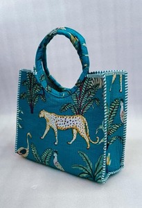 Handmade Cotton Block Print <b>Bag</b> Tiger Print Quilted Tote <b>Bag</b> <b>Indian</b> Handcrafted Shoulder <b>Bag</b> - Product Image 2