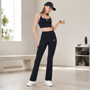Conjunto de Yoga de Nylon y Spandex para Mujer, Marca Privada Personalizada, Top Corto y Leggings Acampanados con Ribete en Contraste, Talla XL, Ropa Deportiva para Gimnasio y Entrenamiento - Product Image 5