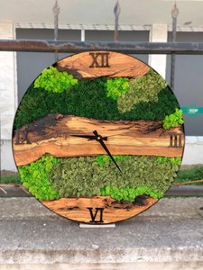 Luxury Forest Moss Wall <b>Clock</b> Rustic Wooden Handmade Nature Inspired Green Artistic Modern Home Decor Timepiece - Product Image 3