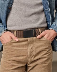 Braided <b>Cow</b> Hide Casual Belt Black Solid Color Silver Square Buckle Durable Stretch Design 3.5cm Width 110cm Length Men's - Product Image 1