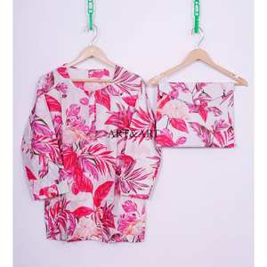 Conjunto de Pijama de 3 Piezas para Mujer, 100% Algodón Ecológico, Elegante y Modesto, con Estampado Floral, Cómodo, Suave y Transpirable - Product Image 3