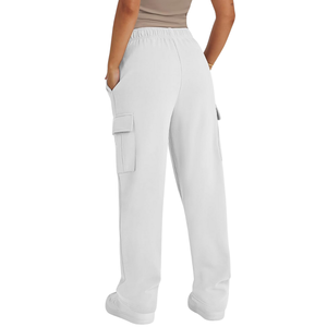 Ivory White Essential Jogger Design Cotton Fleece High <b>Elastic</b> <b>Waist</b> Breathable <b>Cargo</b> Storage Women’s Baggy <b>Pants</b> - Product Image 2