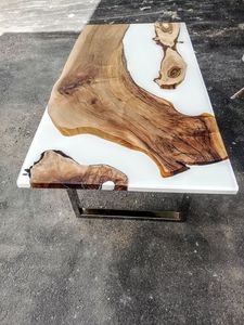 Table à manger rectangulaire moderne en bois massif et résine époxy, faite à la main, finition époxy durable, pour usage scolaire et en supermarché - Product Image 4