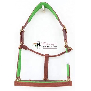 Meilleure vente Collier tête de cheval de qualité supérieure en cuir vert avec rembourrage vert Quincaillerie dorée Canal vide Nez Pièce joue - Product Image 4