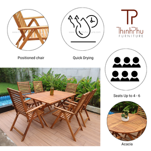 ThinhPhu DAVID <b>Dining</b> Set Teak Wood Outdoor Garden Set 7 Seater <b>Foldable</b> Patio <b>Table</b> <b>Chairs</b> Modern Design Solid Wood Furniture 1 - Product Image 2
