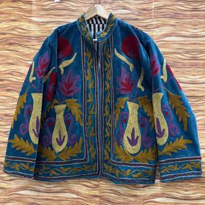 Chaqueta de Terciopelo Bordada para Mujer, Estilo Boho, Floral, Étnica, Abrigo Vintage Azul, Prenda Exterior - Product Image 1