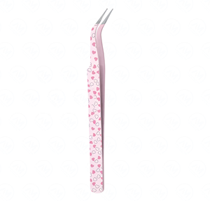 Pince à épiler tendance en acier inoxydable à pointe lisse pour extensions de cils, motif cœur et fleur, outil courbé pour volume de cils - Product Image 1