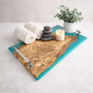 Bandeja Premium Hecha a Mano de Madera y Resina para Servir el Desayuno y Decorar Elegante la Mesa de la Sala de Estar - Product Image 1