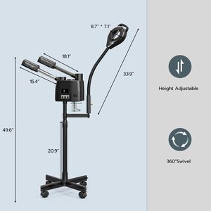 Vaporizzatore Facciale Professionale 3-in-1 su Ruote per Estetiste, Nebbia Calda e Fredda, Lampada Ingrandente LED 5X, Sistema di Ozono Nero per Bellezza - Product Image 2