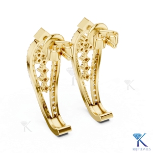 ต่างหูเพชรทรงกลมแบบเปิดครึ่งวงกลม ฝังเพชรแบบปาเว่ ทองคำแท้ 14K/18K  งานฝังเพชรแบบ CVD HPHT เพชรเพาะเลี้ยงในห้องปฏิบัติการ  เครื่องประดับหรูหราสำหรับงานแต่งงานสำหรับผู้หญิง - Product Image 2