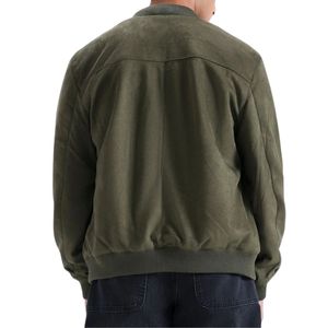 Chaqueta Bomber Gris Oscuro para Hombre, Cierre de Cremallera, Cuello Mao, Casual, Resistente al Viento, Material Viscosa/Poliéster, Ropa de Invierno - Product Image 5