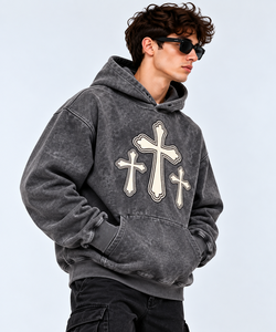 Custom <b>Vintage</b> Washed <b>Oversized</b> Hoodie Bold Applique Embroidery Heavyweight Fleece Streetwear Pullover <b>Sweatshirt</b> for Unisex - Product Image 2