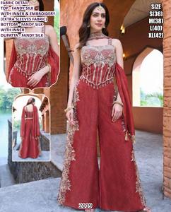 Conjunto Zivara Crimson Queen, Traje Tradicional de Seda Fandy, Largo hasta el Suelo, de Secado Rápido, para Bodas, Fiestas y Uso Casual - Product Image 1