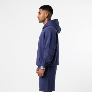 Men Long Sleeve <b>Shorts</b> Set Casual 100% Cotton Fleece Loose Fit Mid Drawstring Waist Winter Street Wear Baggy <b>Shorts</b> Set - Product Image 3