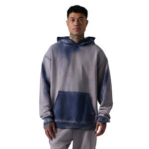 Chándal de hombre con capucha, cortavientos, efecto desgastado, de algodón 100% de alto gramaje, diseño de chándal, cintura elástica, bolsillos laterales, corte regular - Product Image 2