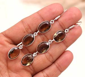 925 Sterling <b>Silver</b> Smoky Quartz <b>Earrings</b>, Natural Smoky Gemstone <b>Dangle</b> <b>Earrings</b>, Handmade <b>Silver</b> Jewelry for Women Wholesale - Product Image 3