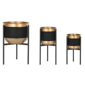 Ensemble de 3 pots à fleurs modernes en métal avec bordure dorée et pieds en beige turquoise et vert lime pour plantes d'intérieur, décoration intérieure - Product Image 3