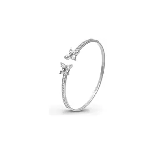 Women's 925 <b>Silver</b> Rhodium Plated <b>Cuff</b> <b>Bracelet</b> With Marquise Cut Diamond Butterfly Design Romantic Everyday Wear Jewelry - Product Image 1
