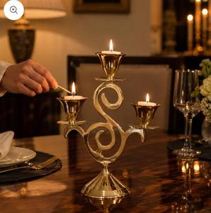 Golden Metal <b>Candelabra</b> With Three Arms For Home Decoration Heat Resistant Round Shape - Product Image 4