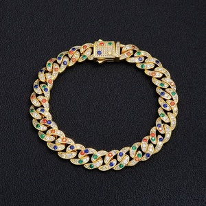 Pulsera de Plata 925 con Eslabones Cubanos y Diamantes Multicolor Cultivados en Laboratorio, Certificados, Ligeros, Estilo Hip Hop - Product Image 1