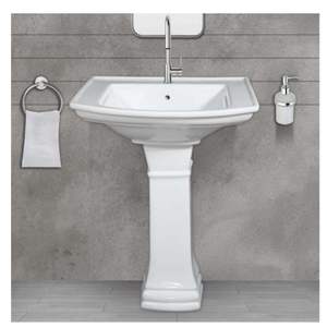 Elegante lavabo de cerámica con pedestal para lavandería, 630x490x900mm, lavabo de porcelana para baño, diseño independiente. - Product Image 1