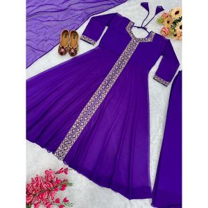 ATRACTIVE GEORGETTE SECUENCIA BORDADO TRABAJO TOP PALAZZO CON DUPATTA MORADO - Product Image 3