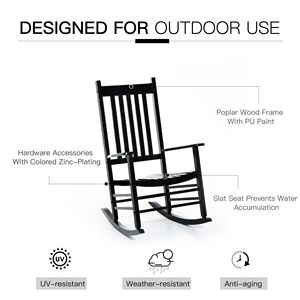 Fauteuil à bascule d'extérieur en bois à dossier haut avec accoudoirs, noir, pour jardin, patio, balcon, véranda ou appartement/terrain, pliable - Product Image 6