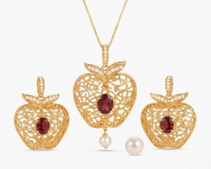 Conjunto de Joyería Ruby Apple, Collar con Gema Roja, Pendientes de Agua Dulce, Colgante de Filigrana Dorada, Joyería de Lujo para Boda, Regalo de Moda - Product Image 4