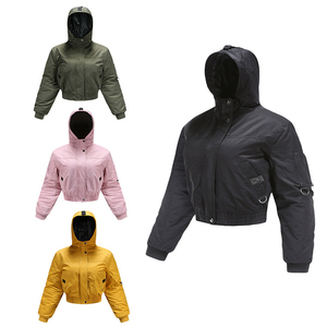 Chaqueta corta acolchada tipo bomber con capucha para mujer, gruesa, resistente al viento, para invierno, con capucha desmontable - Product Image 6