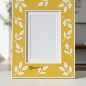 Cadre photo moderne en os incrusté de motifs floraux pour la décoration intérieure, cadre décoratif fait main en os incrusté, finition jaune - Product Image 5