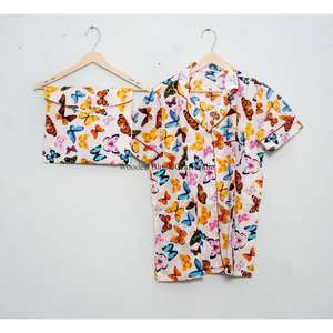 Conjunto de pijama de algodón 100% hecho a mano en India, transpirable, con estampado de mariposas, estilo vintage, ropa de dormir corta para mujer. - Product Image 4