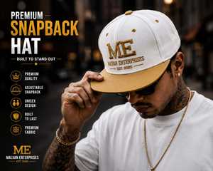 Casquette Snapback Malvan Enterprises blanche à 6 panneaux, réglable, style sportif unisexe, logo brodé 3D, maille - Product Image 1
