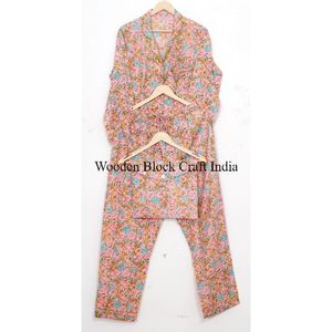 ชุดนอนผ้าฝ้ายอินเดียพิมพ์ลายบล็อกด้วยมือสำหรับผู้หญิง ชุดนอนใส่สบายสำหรับฤดูร้อน ขายส่งชุดนอน - Product Image 5