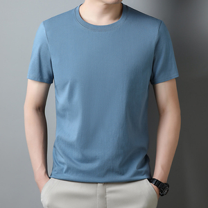 Camiseta de manga corta para hombre, de algodón peinado, 100% algodón, color liso, informal, de verano, con cuello redondo y diseño de logotipo personalizado OEM. - Product Image 4