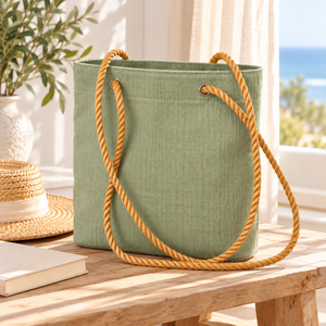 Sac fourre-tout carré en jute 100% naturel, écologique, avec logo personnalisé, poignées en corde, réutilisable, pour femmes, pour le shopping, les voyages, vente en gros - Product Image 4
