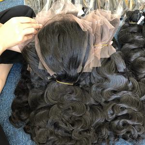 Pelucas delanteras de encaje ondulado natural para cutícula, pelo vietnamita Remy, máquina virgen humana, paquete de peluca con cierre de encaje de trama Doble - Product Image 1