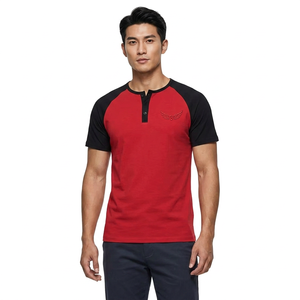 Men's Red Black <b>Raglan</b> Sleeve T-Shirt Embroidered Logo Slim Fit Casual Knitted Short Sleeve <b>Top</b> - Product Image 2