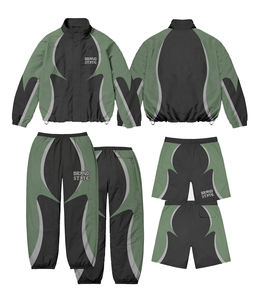 Wholesale 100% Cotton Printed Solid Jogging Tracksuit Men's <b>Zip</b>-<b>Up</b> <b>Jacket</b> Nylon Windbreaker Custom Logo Streetwear Plus Size - Product Image 2