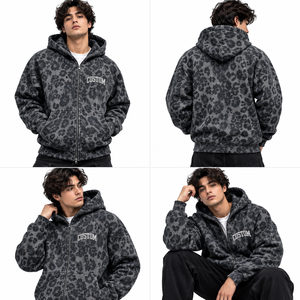 <b>Hoodie</b> Supplier Custom DTG <b>Leopard</b> <b>Print</b> Zipper Heavy Cotton French Terry Vintage Acid Wash Camo <b>Hoodie</b> For Unisex - Product Image 6