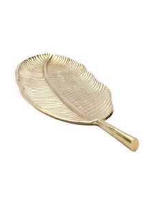 Plateau décoratif en aluminium moderne abstrait à feuilles dorées, forme irrégulière, style bohème, avec poignée, pour présentation sur table - Product Image 4
