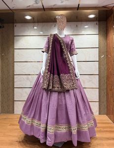 Designer Vichitra Silk <b>Chaniya</b> <b>Choli</b> With Heavy Mirror Work And Embroidered Dupatta Festive Wedding 54 VICHITRA <b>CHOLI</b> - Product Image 3